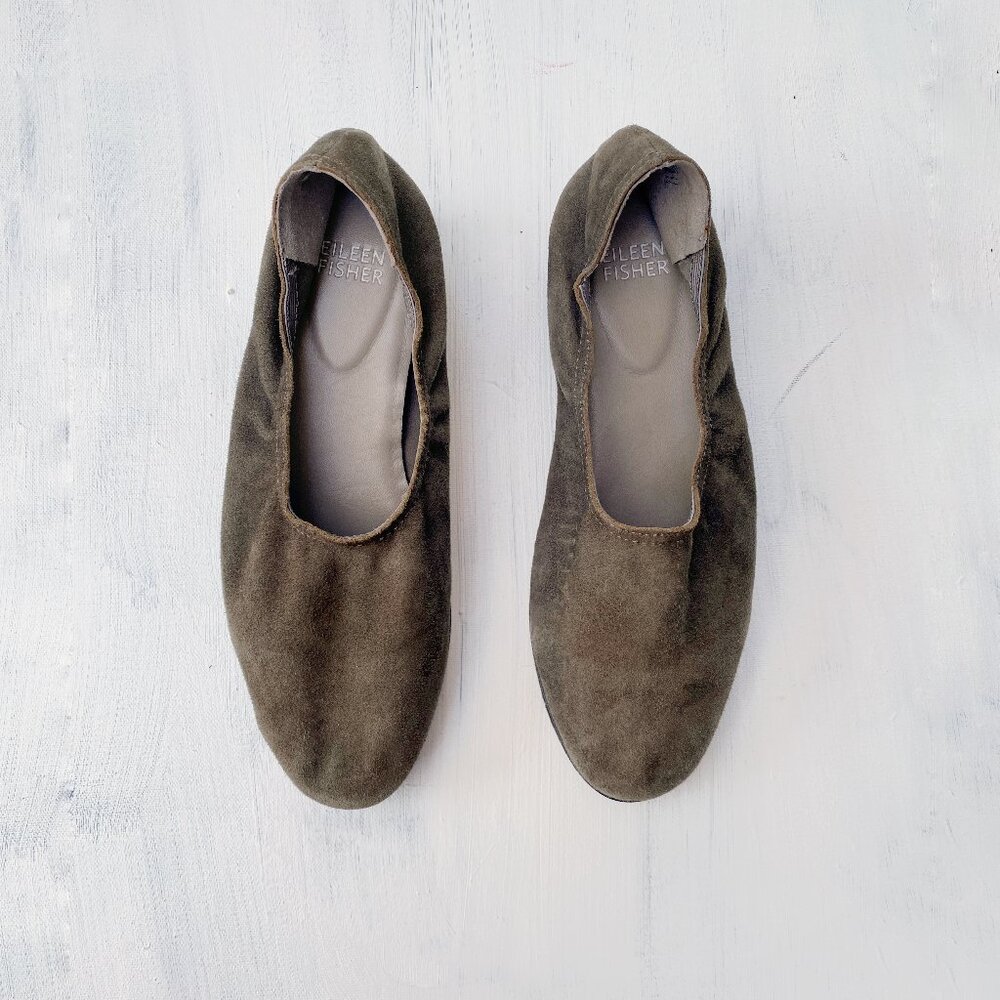Olive Green/Khaki Suede Ballet Flats by Eileen Fisher